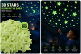 Pack of 100 3D Glow in the Dark Stars Wall Stickers | Luminous Ceiling & Bedroom Decor for Kids