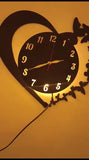 Lifestyle Glory Heart Wooden Wall Clock with Premium LED Light | Large Modern Wooden Clock for Bedroom & Living Room
