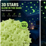 Pack of 100 3D Glow in the Dark Stars Wall Stickers | Luminous Ceiling & Bedroom Decor for Kids